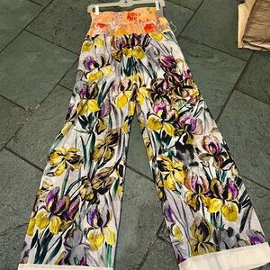 Dries Van Noten $1209 Wide-Leg Silk Pants XS Rare Iris Floral